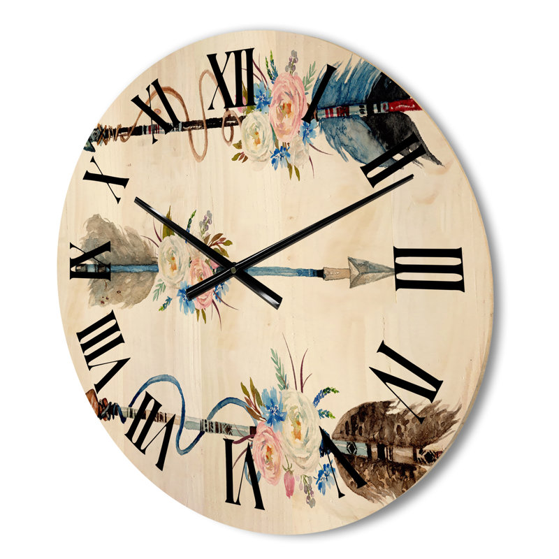 Horloge murale en bois plumes et fleurs, Petit