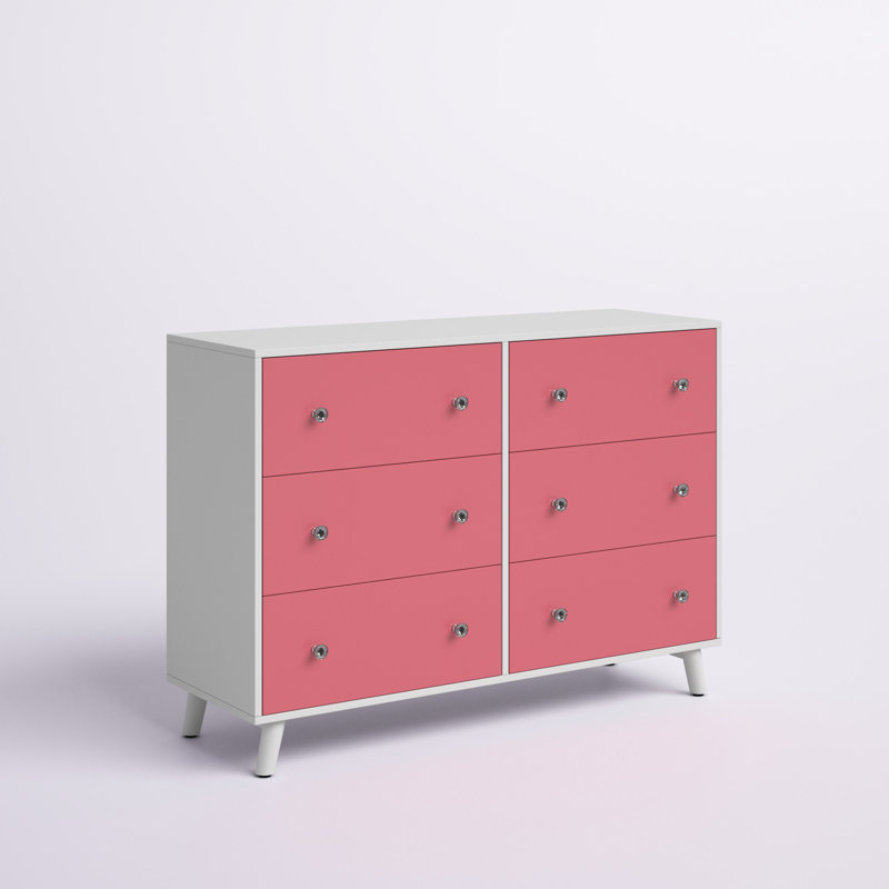 Commode double 6 tiroirs Chalcedony, Rose / blanc