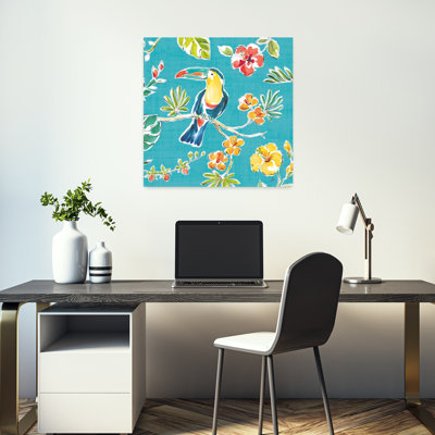 Oasis tropicale V abstrait oiseau hibiscus orchidée fleur tropicale