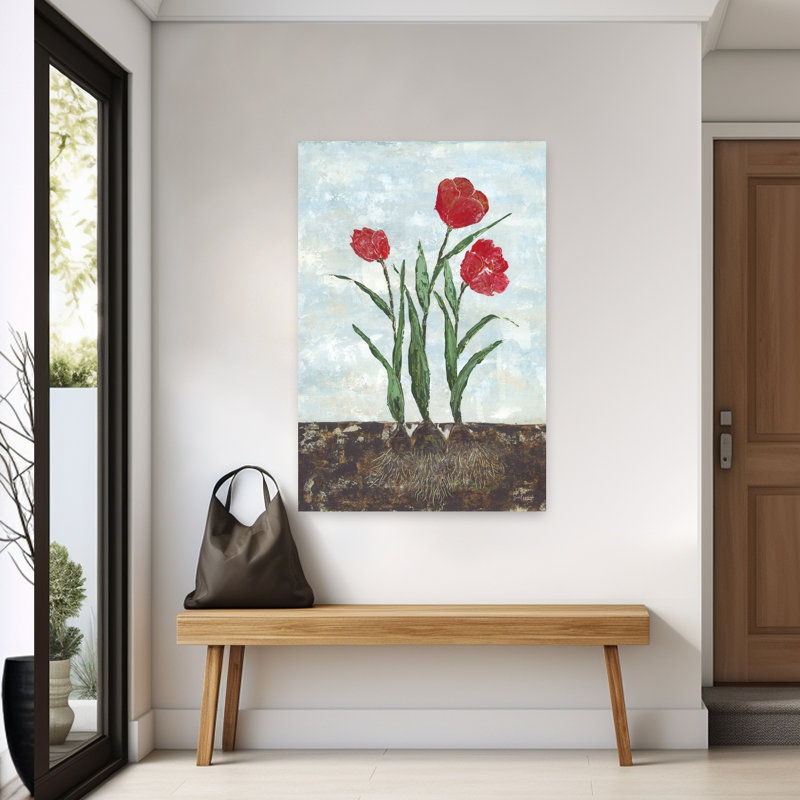 Tulipes rouges, tulipes contemporaines abstraites, art printanier, H 60 po x l 40 po