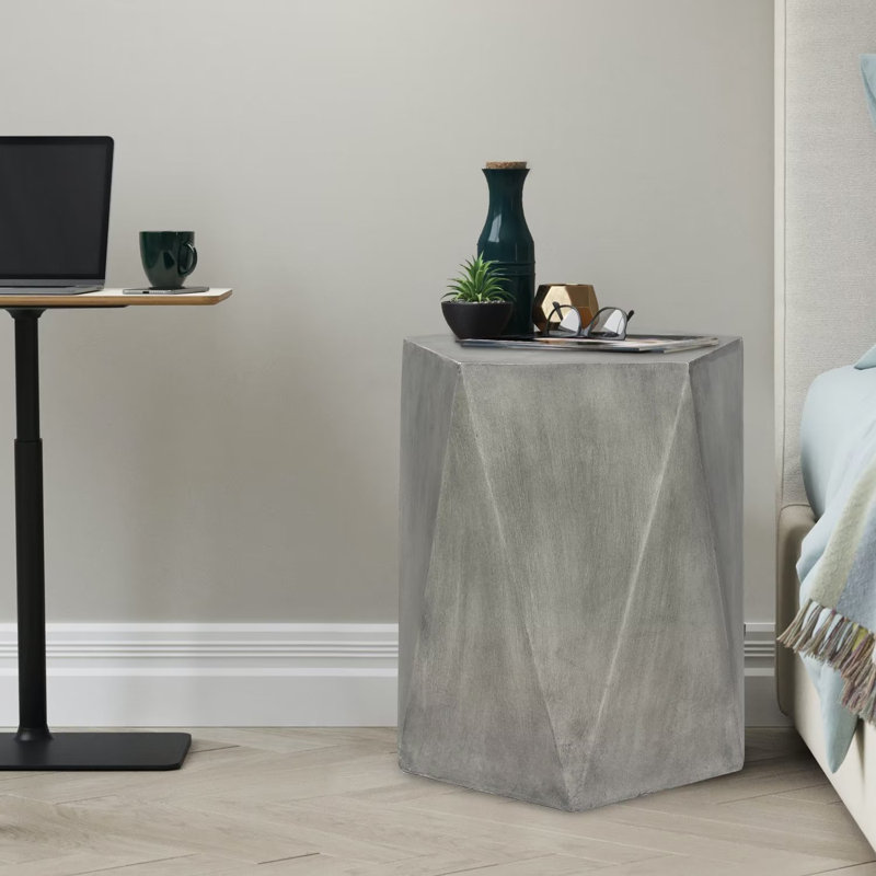Elyas Matte Black Geometric Concrete Outdoor Side Table