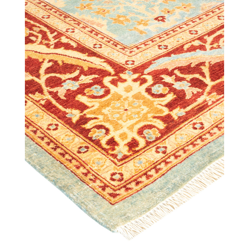 Tapis unique en laine noué à la main 7 pi 10 po x 10 pi 3 po nouvel âge Kine en rouge / beige / clair