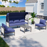 4 Pcs Patio Furniture Set With Retractable Canopy And Coffee Table