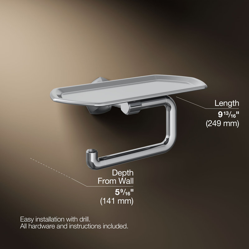Occasion Toilet Paper Holder With Tray, Polished Chrome