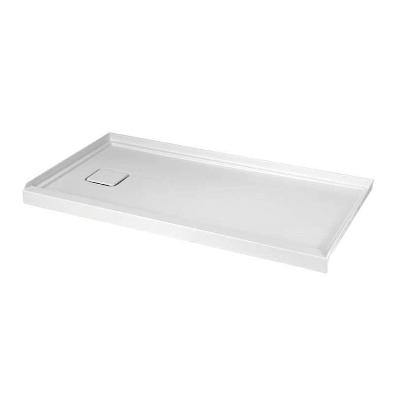 Base de plateau de douche 60 po x 32 po à seuil simple avec couvercle de bonde inclus, Blanc, Gauche
