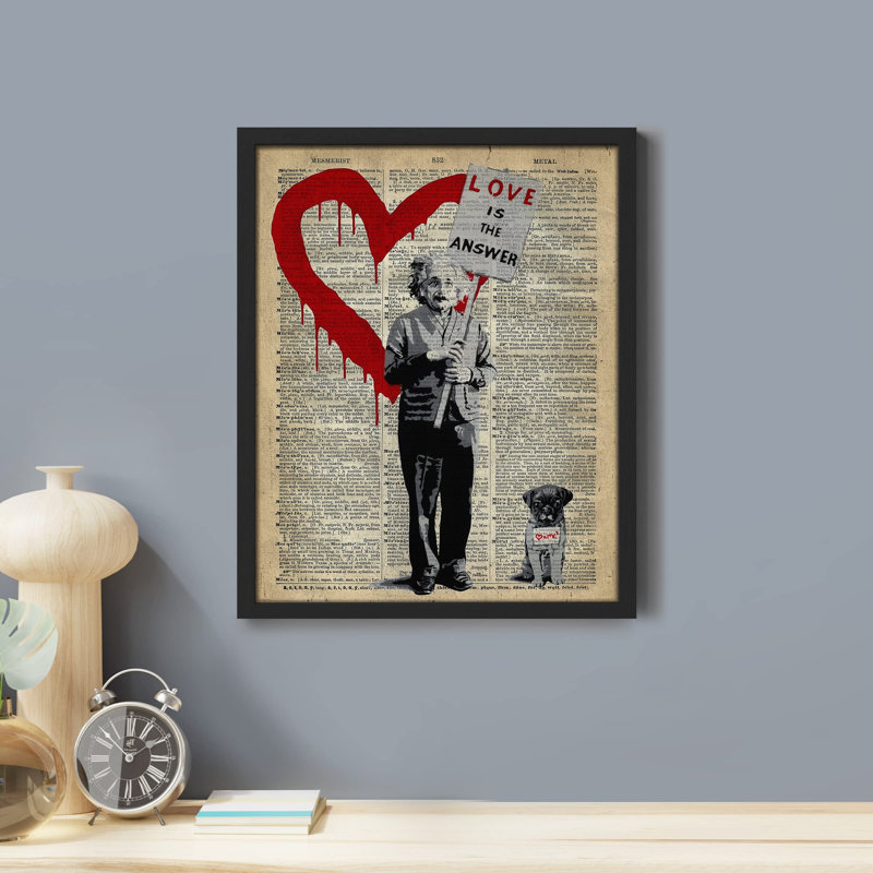 «Love Is The Response Banksy Albert Einstein Pug Dog Tribute Pop Sayings Wall Decor Inspirational» sur papier, Blanc