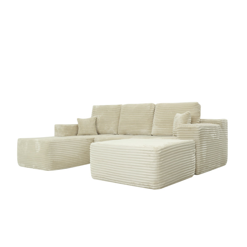 105.7"Cloud Sectional Couch With U-Shaped Chaise,Modern Modular Sofa With Deep Seat, Upholstered Couches For Living Room Bedroom,No Assembly Required,(Plush  Fabric),Beige