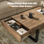 Table basse rectangulaire en chêne rustique l 46 po x P 24 po avec pieds en acier, 2 tiroirs de rangement et finition en bois