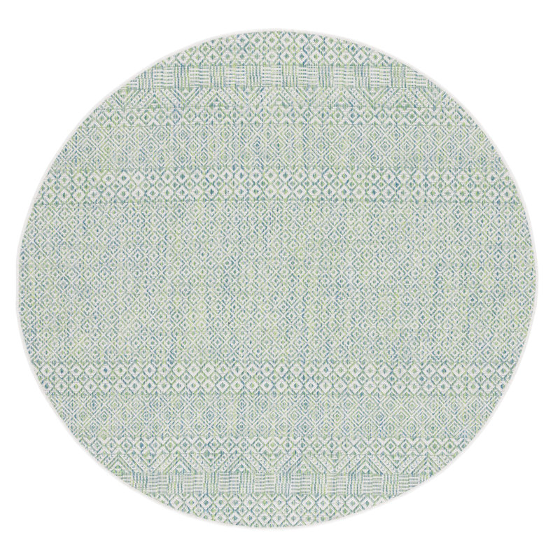 Tapis intérieur / extérieur vert Elio, Rond 6 pi 7 po
