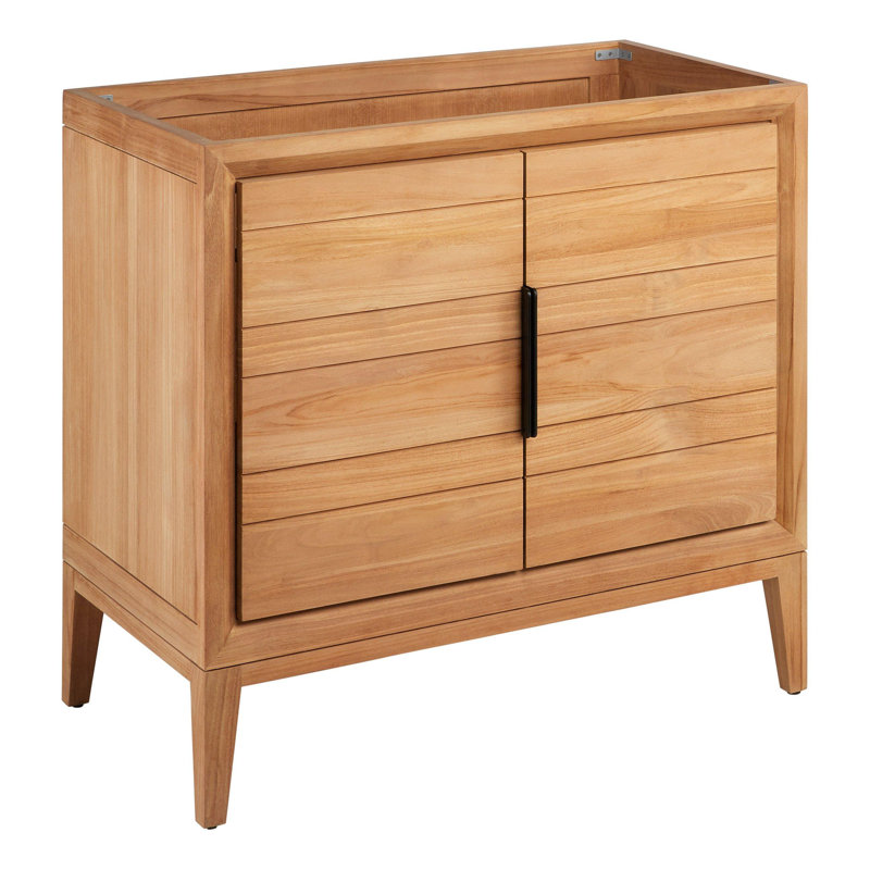 36" Aliso Single Bathroom Vanity Set with Rectangular Undermount Sink, No Faucet Hole, Carrara Marble, Natural Teak