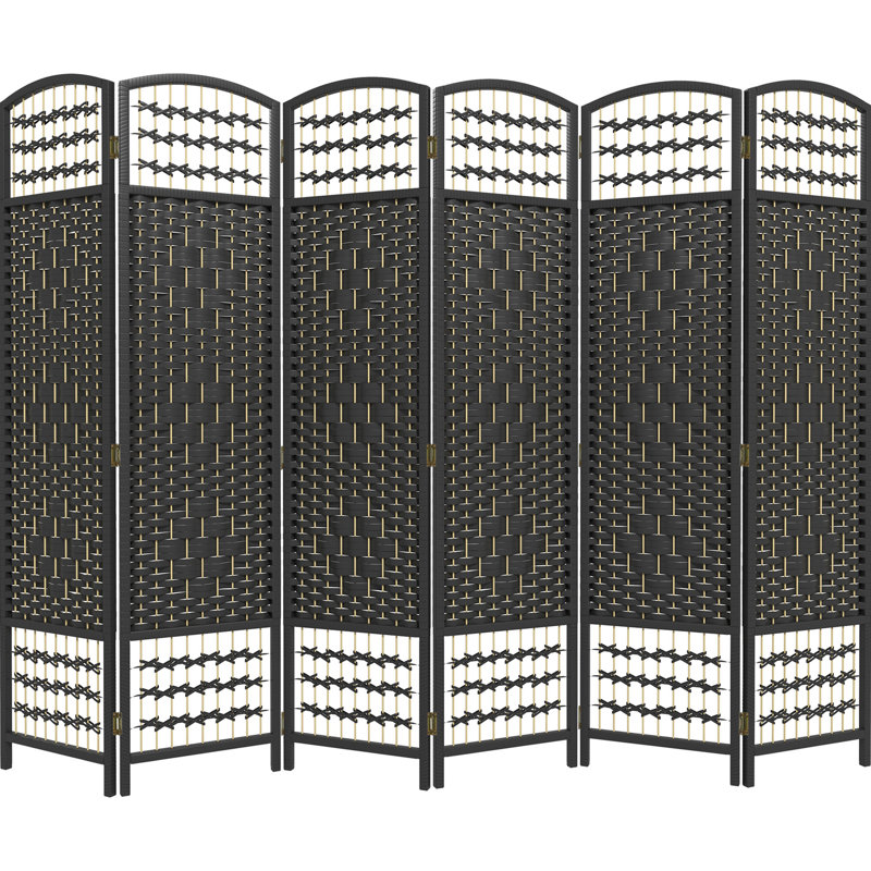 Cloison 6 panneaux HOMcom, paravent pliant, séparateur de pièce 5,6 pi, cloison de séparation autoportante en fibre Wave, noir