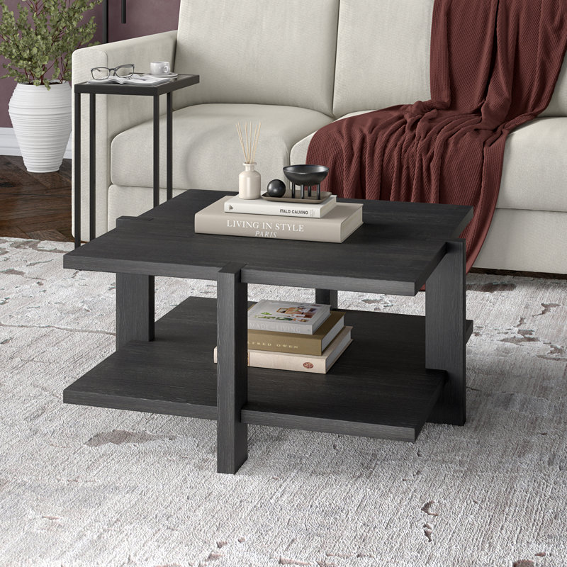 Kj Four Leg Coffee Table with Storage, Charcoal Grey