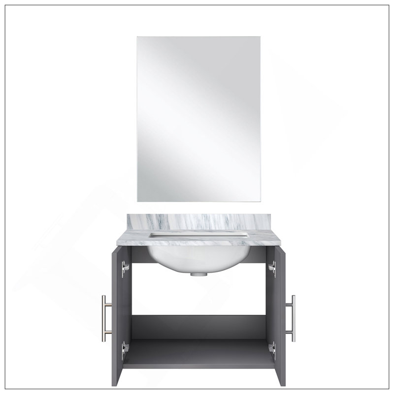 Meuble-lavabo de salle de bain 22 po D, plateau en marbre de Carrare et Miroir à DEL, Gris foncé