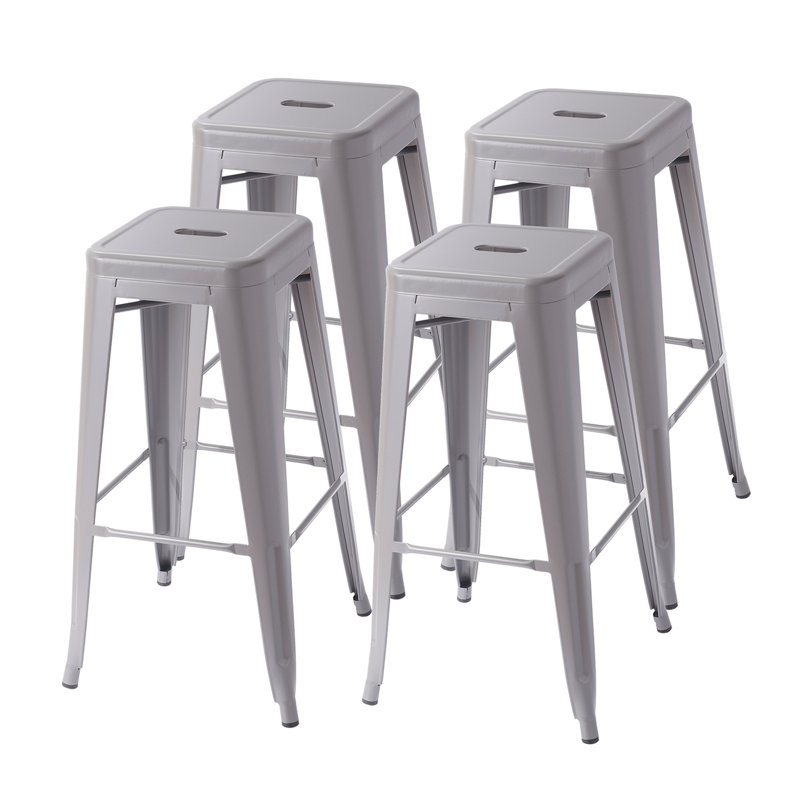 Tabouret en métal sans dossier, Gris, Tabouret de bar d'une hauteur de siège de 30 po