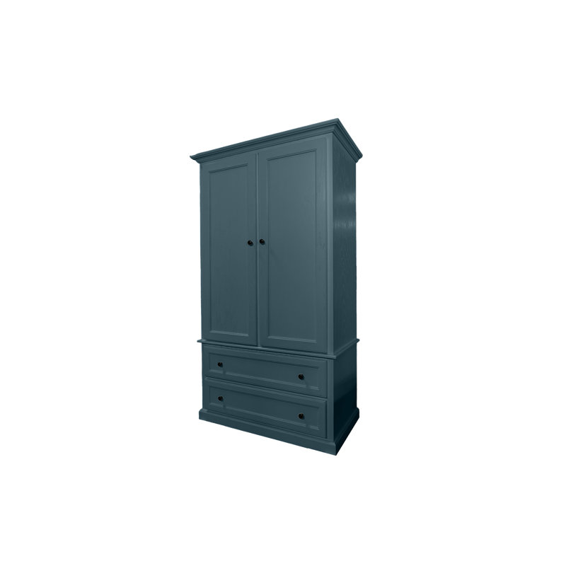 Modern Solid Wood Armoire, Smokey Blue