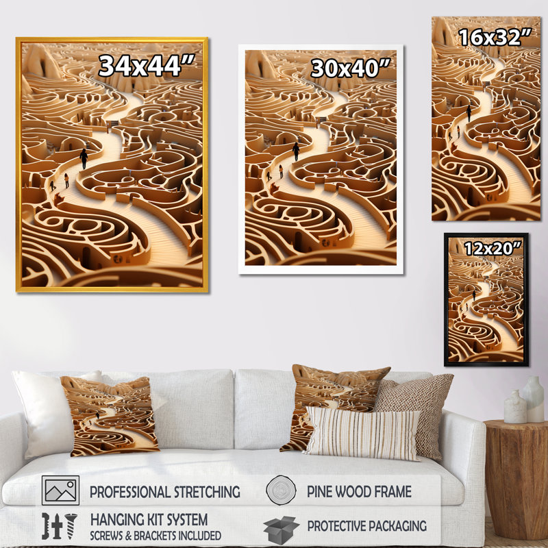 Labyrinthe désertique, Toile tendue, H 40 po x l 30 po x P 1,5 po
