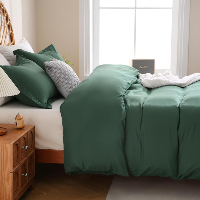 Housse de couette de couleur unie super douce 100% microfibre lavée, ensemble de housse d'édredon avec fermeture à glissière et attaches de coin