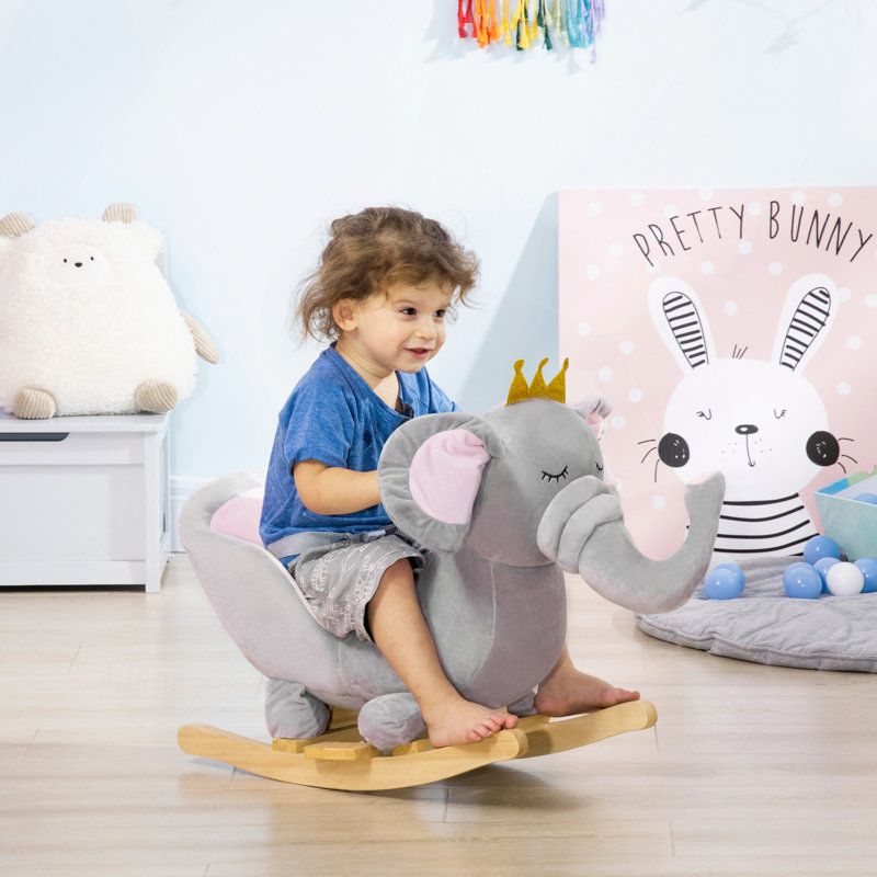 Fauteuil à bascule, chaise berçante pour bébé, cheval à bascule, éléphant, chaise berçante pour enfant avec ceinture de sécurité en bois