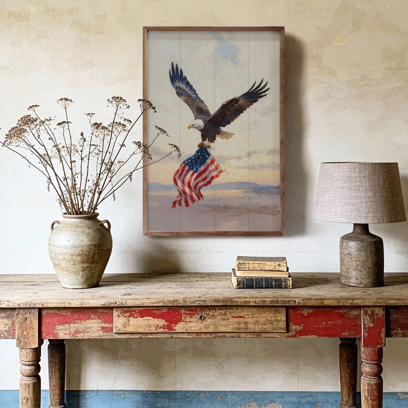 Patriotic Eagle Landscape, H 8 po x l 5 po