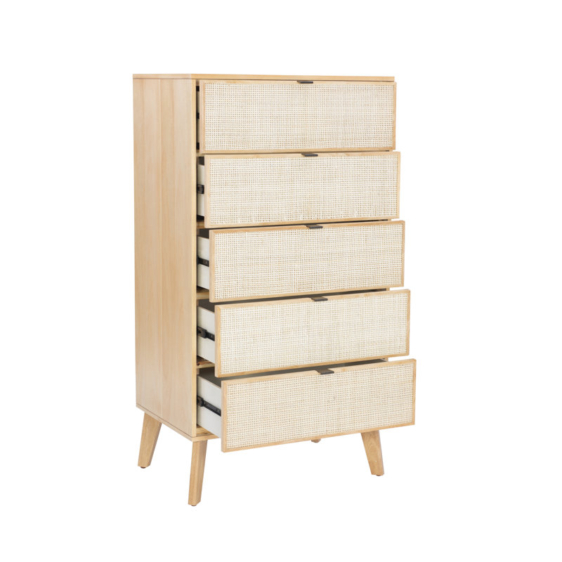 Raenada Natural 5-Drawer Cane Chest