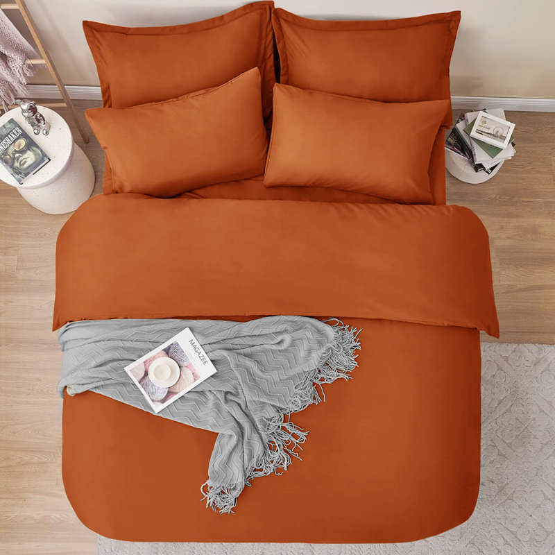 Premium 4-Piece Ultra-Soft Microfiber Duvet Complete Cover Set, Rust, Super King Duvet Cover + 3 Additional Pieces