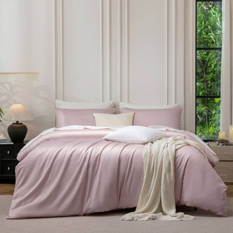Ensemble de housse de couette MooMee, Housse de couette pour très grand lit et 2 taies , Mauve pâle