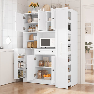 Buffet autoportant avec huche, grande armoire de rangement pour garde-manger avec armoire latérale coulissante, tablettes de porte et tiroir