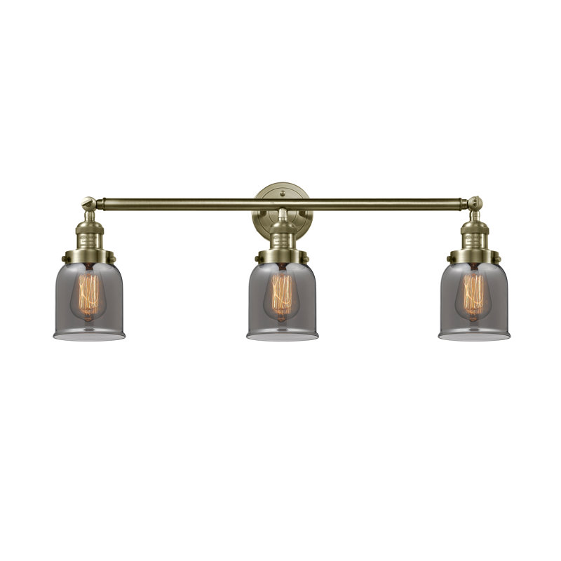 Bell - 3 Light 30" Bath Vanity Light - LED Bulb - Antique Brass Finish - Light Smoke Shade, Antique Brass