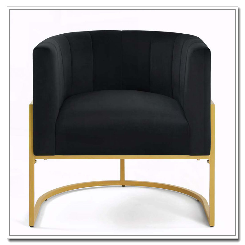 Chaise d'appoint rembourrée en velours avec support en métal doré, Noir