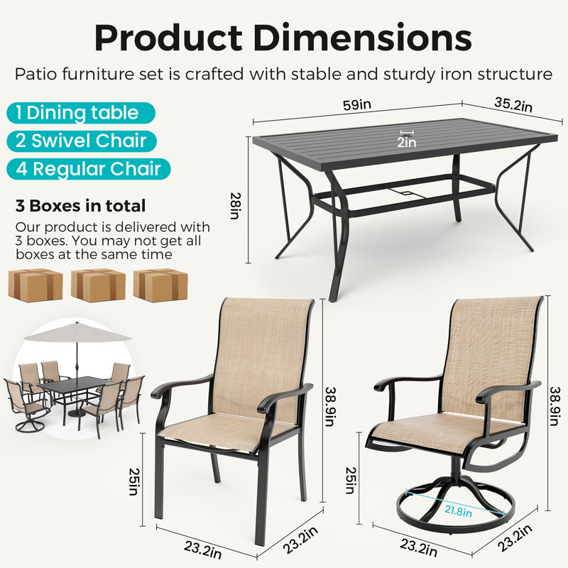Urbai 6 - Person Patio Dining Set with Rectangular Table, Beige