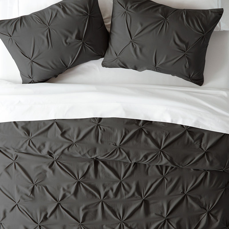 Ensemble de housse de couette en microfibre à plis pincés, Gris, Housse de couette pour très grand lit et 2 taies 