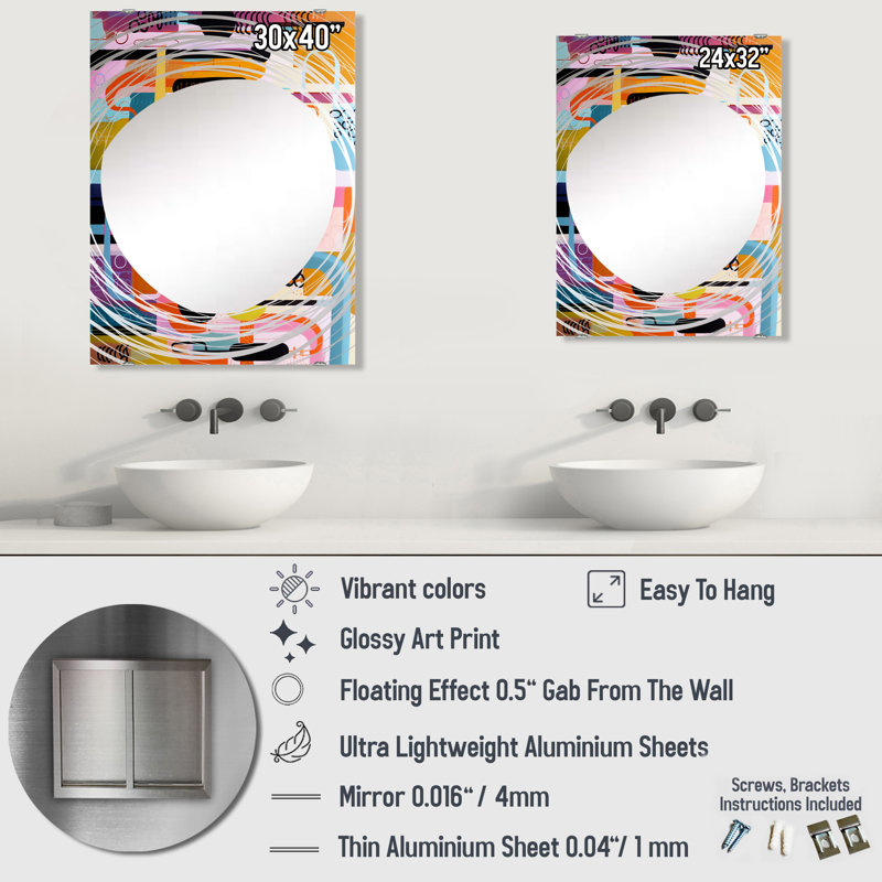 Riviere - Miroir mural géométrique abstrait MIR137561, 40 po x 30 po