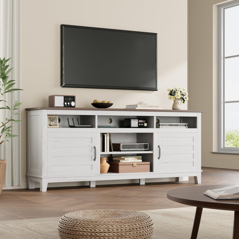 Meuble télé 70,9 po avec tablettes réglables et portes d'armoire, console de campagne pour salon, chambre à coucher