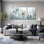 Ensemble de 3 toiles tendres bleu et crème-133449676
