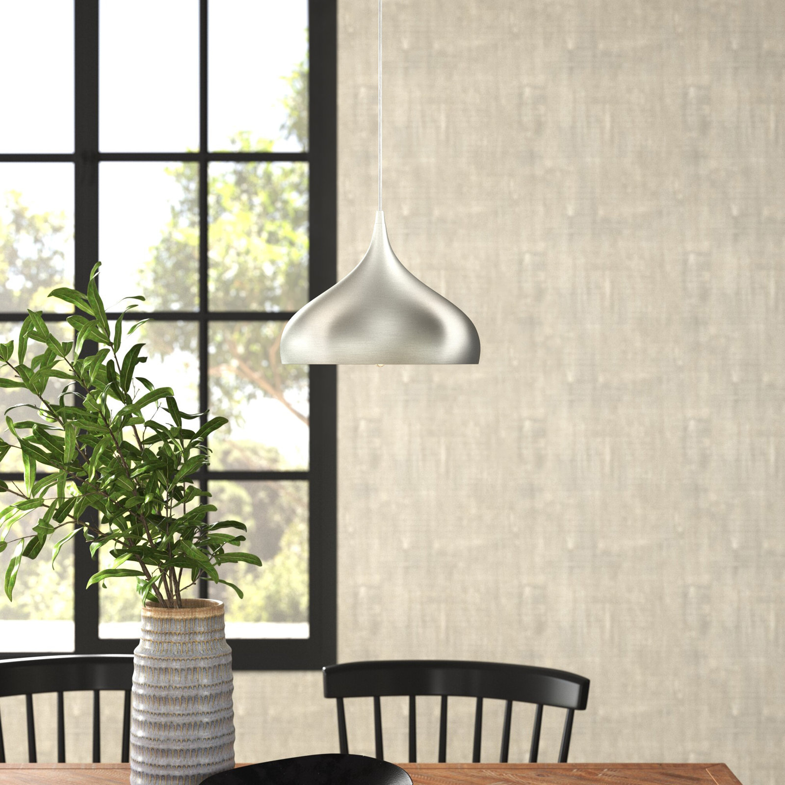 Marselia Single Light Metal Dimmable Plug-in Pendant, Brushed Nickel