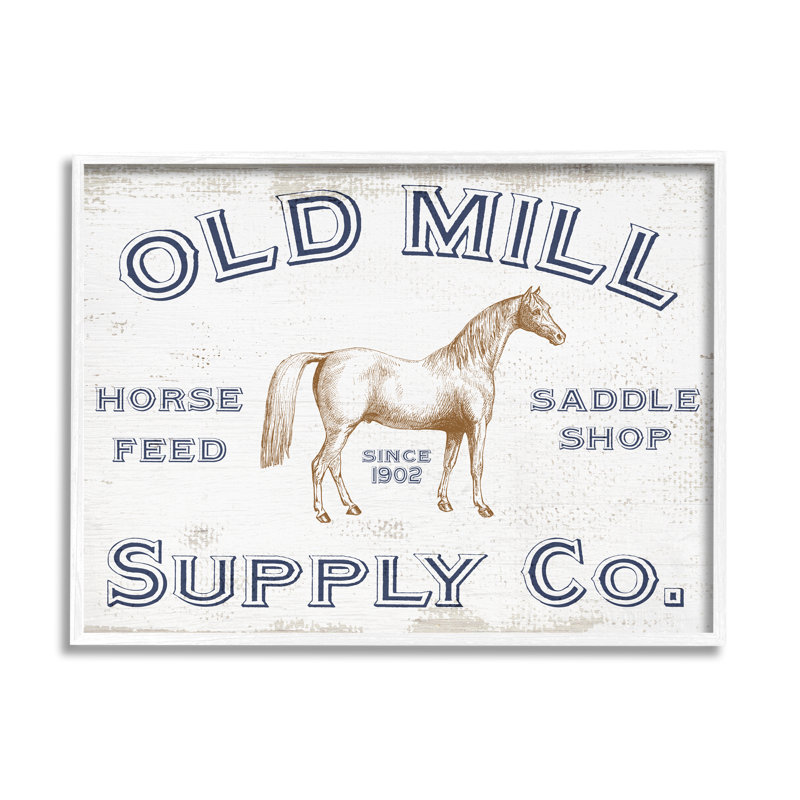 Ancienne publicité d'alimentation du cheval Old Mill, H 11 po x l 14 po x P 1,5 po, Giclée encadrée blanc bord de mer