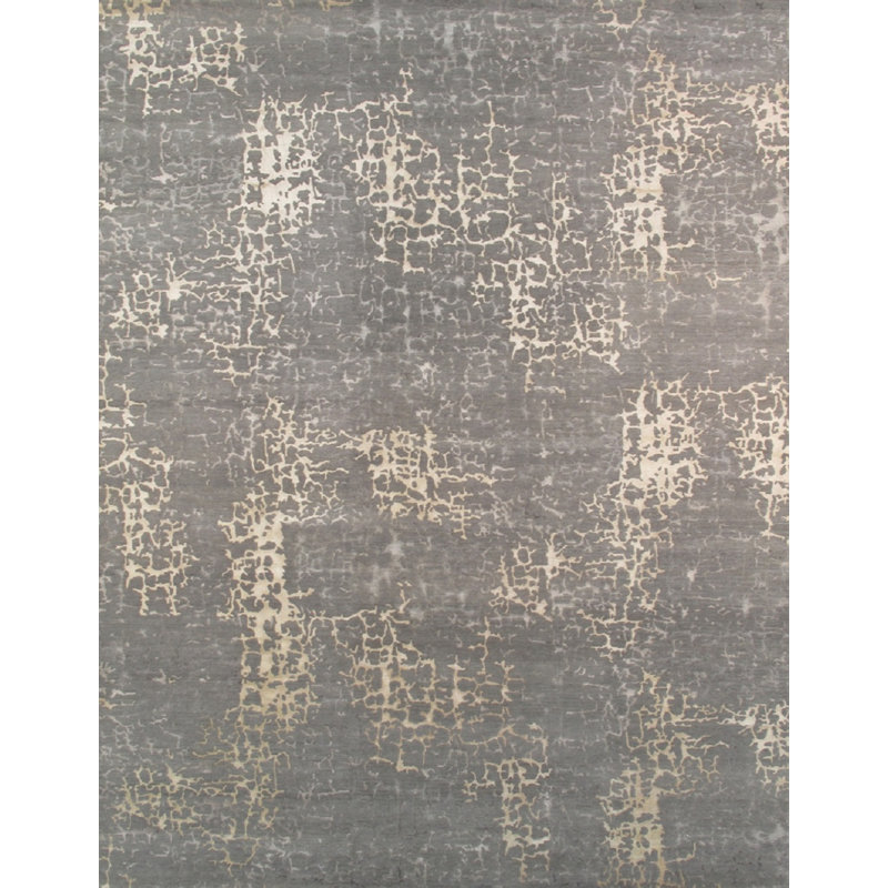 Hand Knotted Abstract Area Rug in Grey, Rectangle 2' x 3'