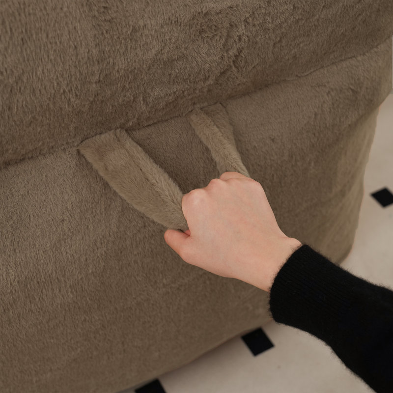 Compression 38"W Large Faux Fur Memory Foam Filled Bean Bag Chair For Adults And Kids, Light Coffee Faux Fur