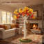 Arbre à chat décoratif de 104 cm (40,9 pouces) avec motif de feuilles d'érable d'automne, recouvert de sisal naturel et orné de feuillage automnal. Il est doté d'un jouet interactif pour l'entretien et le jeu des griffes des chats d'intérieur.