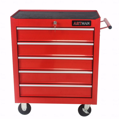 Armoire à outils à 5 tiroirs, armoire à outils pour le rangement de garage avec 4 roues et système de verrouillage (catégorie d'armoire à outils)