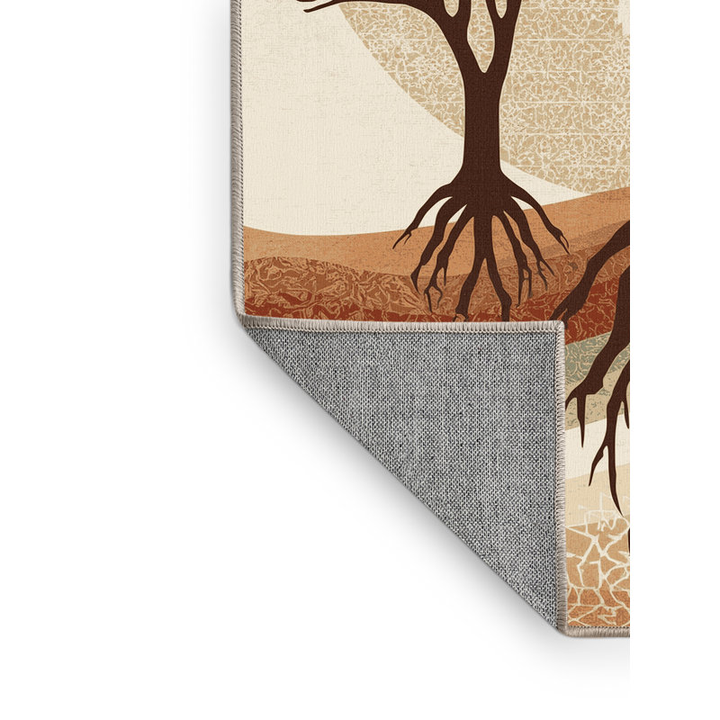 Machine Washable Ovaline Global Inspired Moroccan Rug in Beige – Beige Binding, 8x12