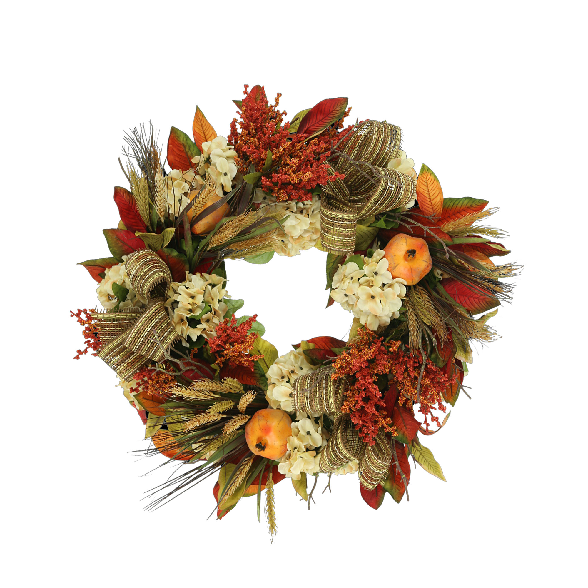 Primrue 31" Magnolia Leaf, Pomegranate & Wheat Wreath | Wayfair
