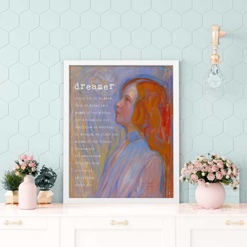 «Dreamer Impressionism Van Gogh Dream Optimism Inspiring Colorful Starry Night», reproduction d'un seul cadre, Blanc