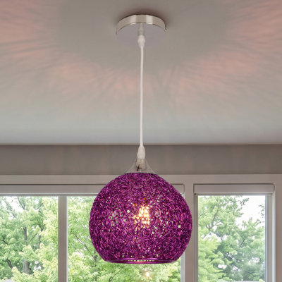 Purple Aluminum Wire Globe Pendant Light Chrome Finish Single Hanging Lamp For Kitchen Island
