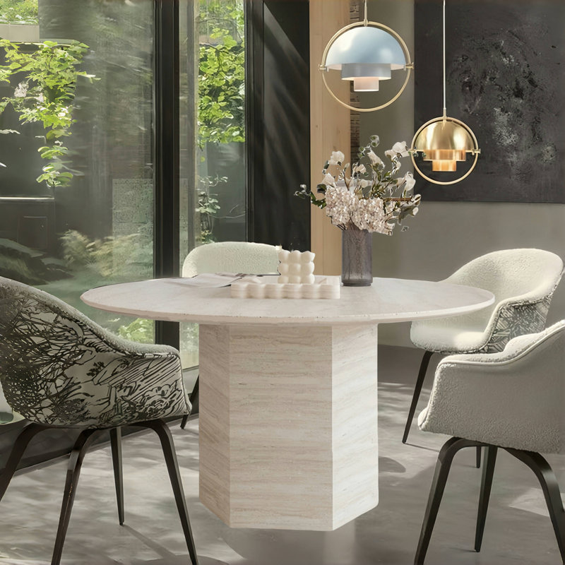 60"dia Classico Travertine Stone Round Dining Table