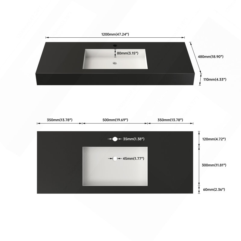 Bassin intérieur blanc extérieur noir surface solide