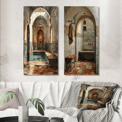 «Turkish Brown Bath Bath I» - Impression d'art mural en métal 2 pièces