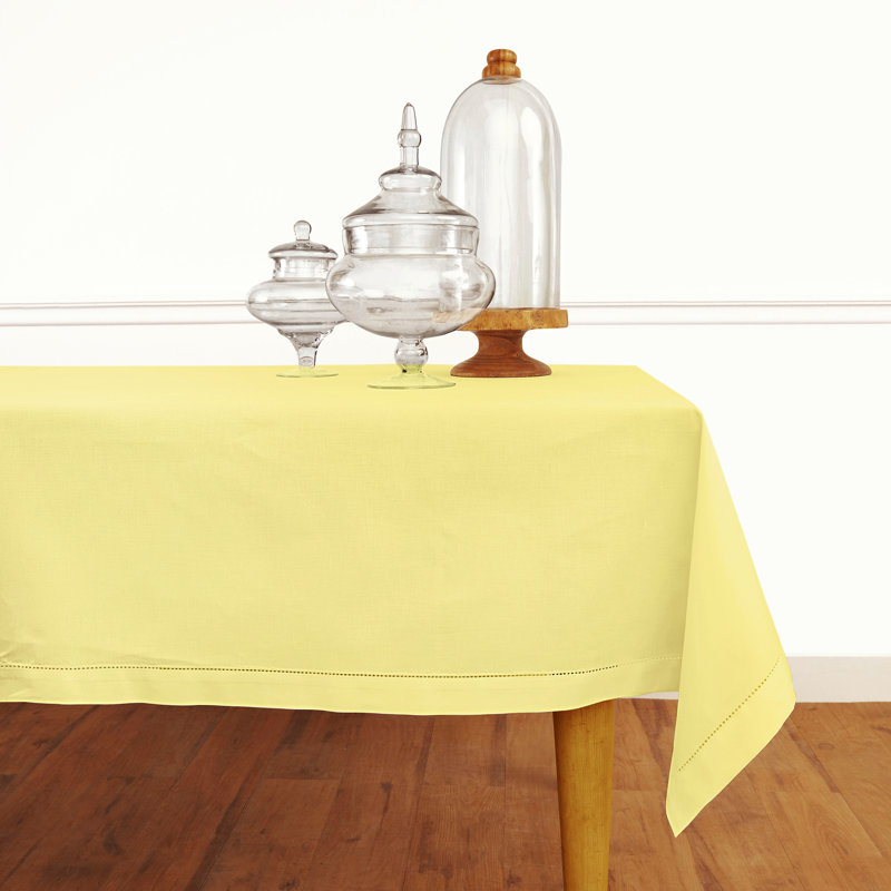 Cotton Linen Hemstitch Tablecloth, Yellow, 72" x 54"