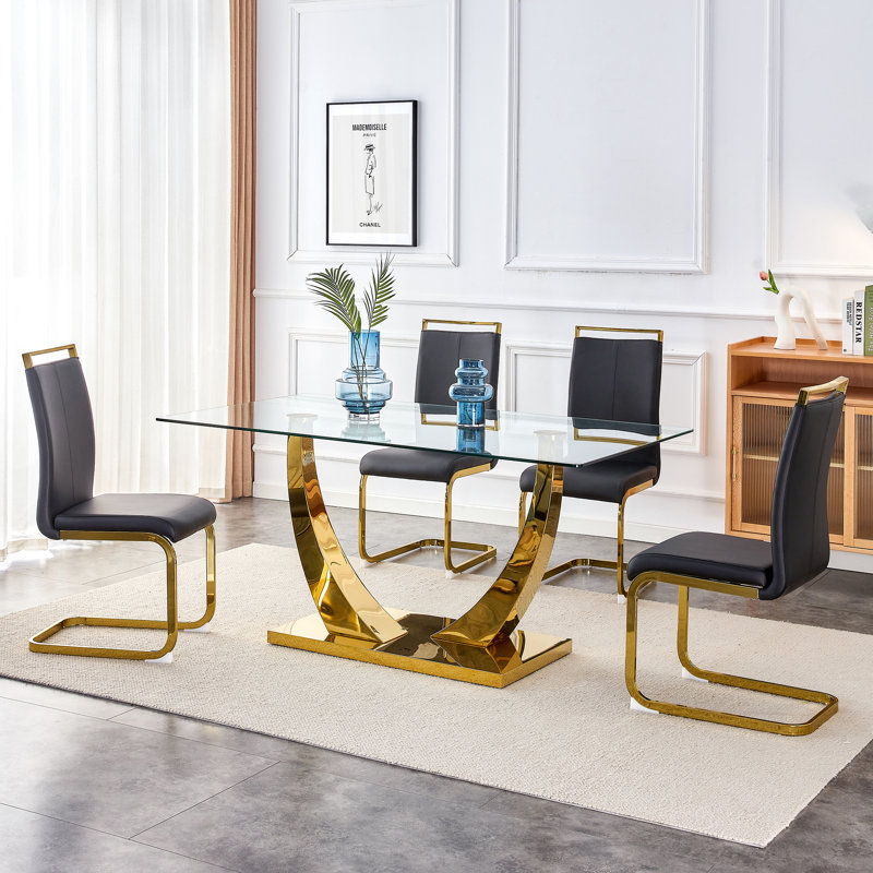 Ensemble de table de salle à manger moderne en verre avec support en métal robuste, idéal pour la cuisine et la salle à manger