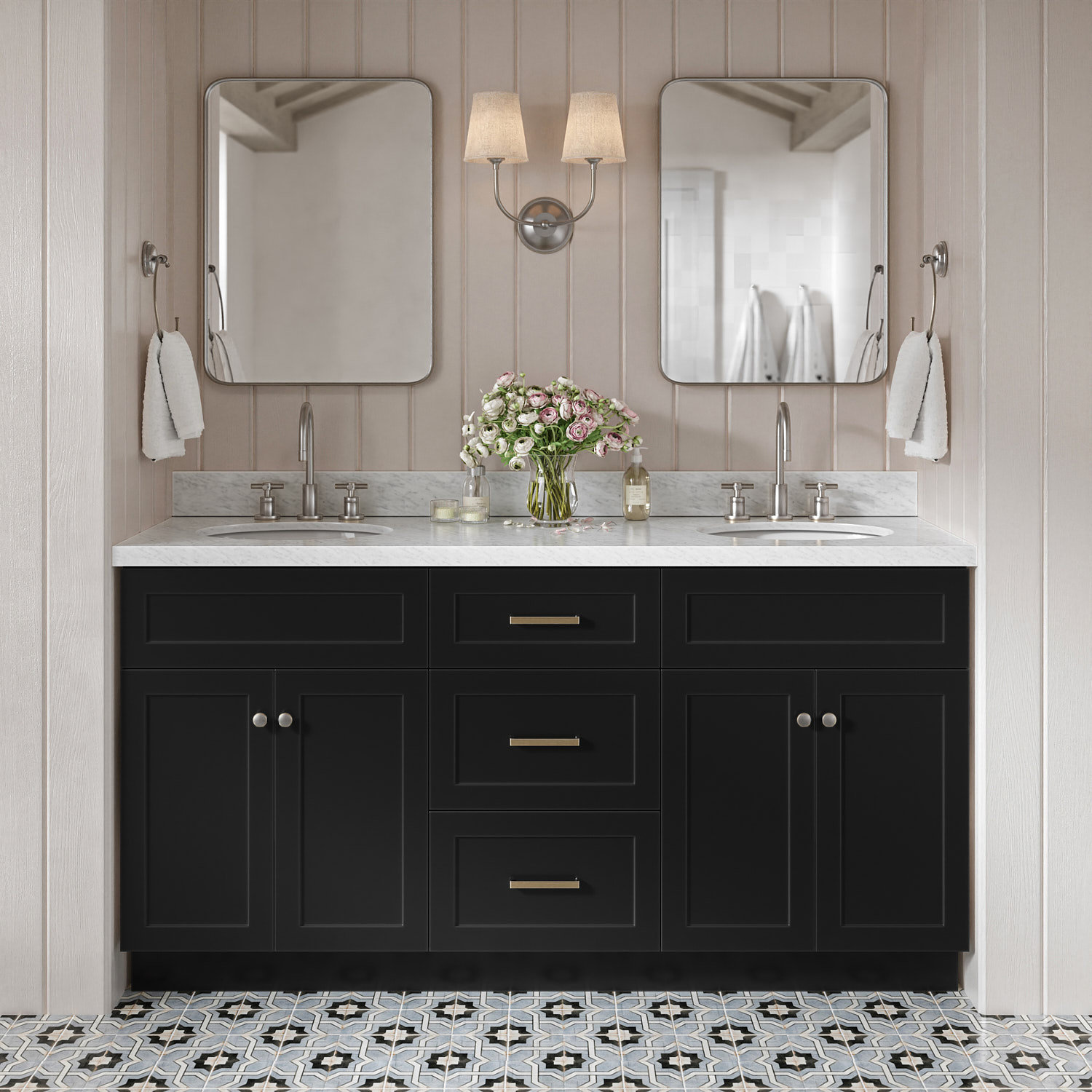 Winston Porter Partham 67 Double Bathroom Vanity With Carrara Marble